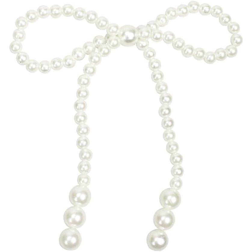 10 Peças de Laços Brancos com Pérolas de Imitação para Decoração de Bolos, Laços para Festas de Aniversário, Topper de C