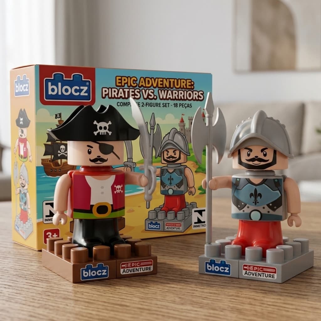 Blocos De Montar Blocks Pirata e Guerreiro Epic Adventure Com 5 Adesivos e 18 Peças Resistente