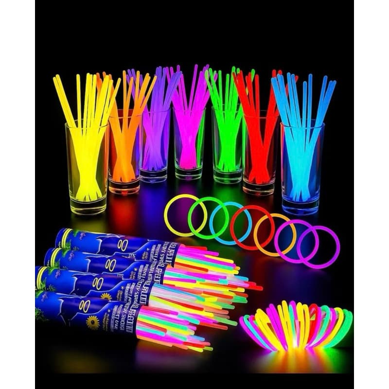 Pulseira Neon Brilha no Escuro Colorida Fluorescente Kit com 100/200 unidades