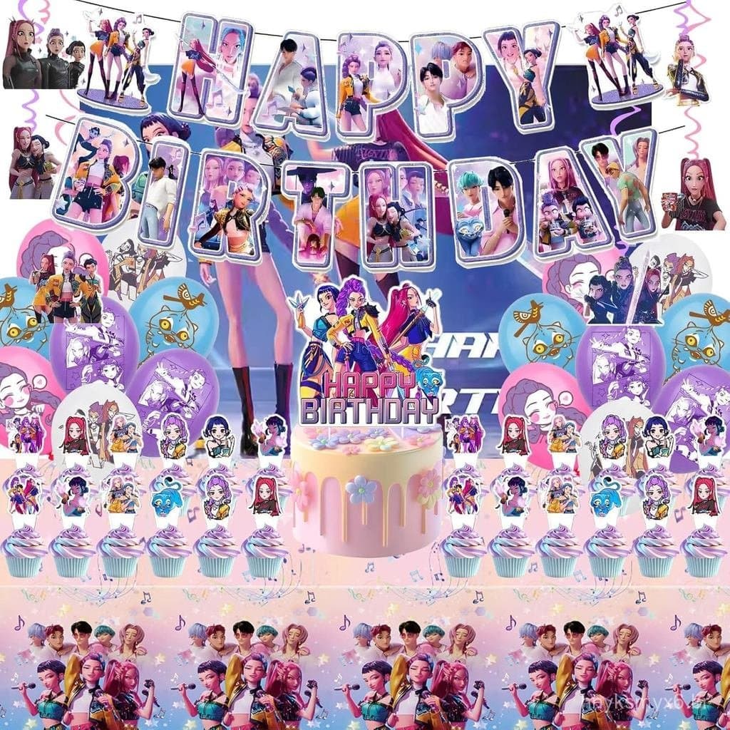 Para Artigos de Festa K Pop Demon Hunters, Conjunto de 50 Peças de Decorações de Aniversário Inclui Faixa, Balões, Espir