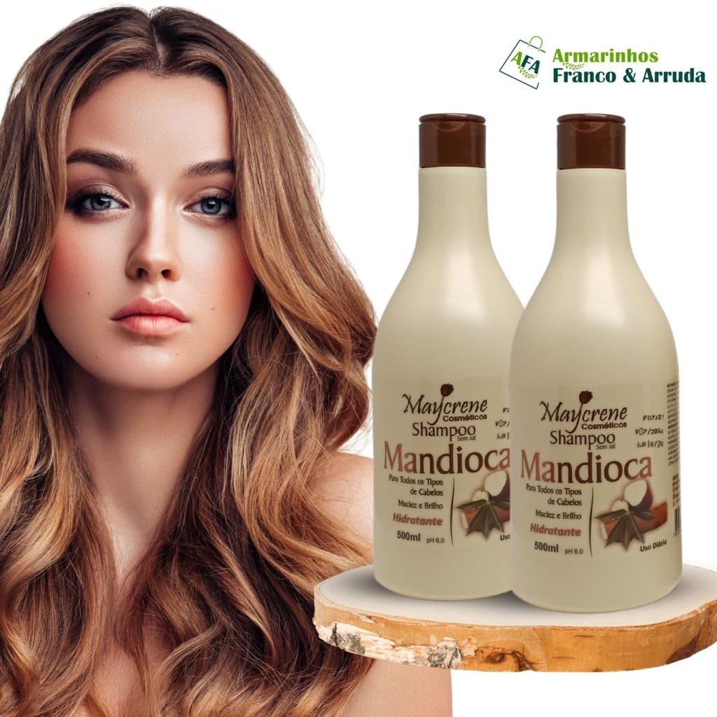 2 Shampoos Mandioca fortalecimento e revitalização capilar 2x500ml