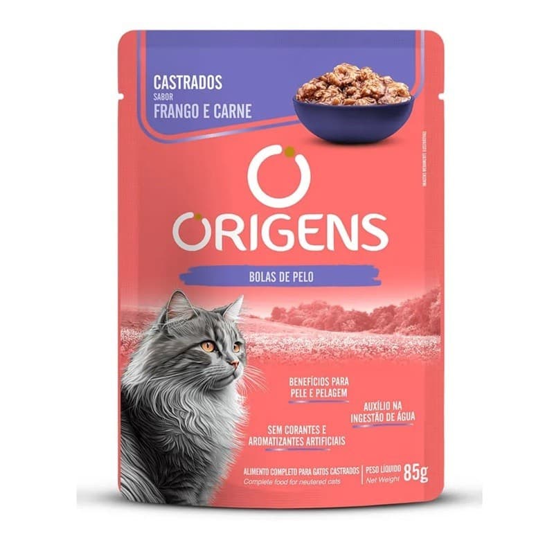 Ração Úmida Origens Sachê para Gatos Castrados Sabor Frango - 85g