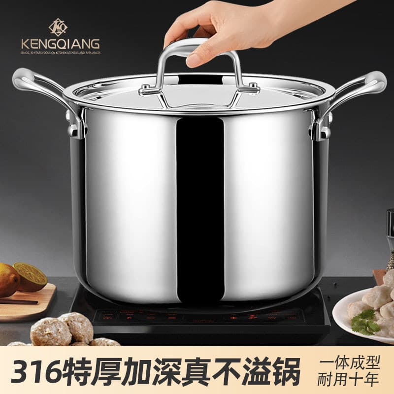 Panela de sopa de aço inoxidável 316, profunda, doméstica, espessada, de qualidade alimentar, panela de indução a gás, p