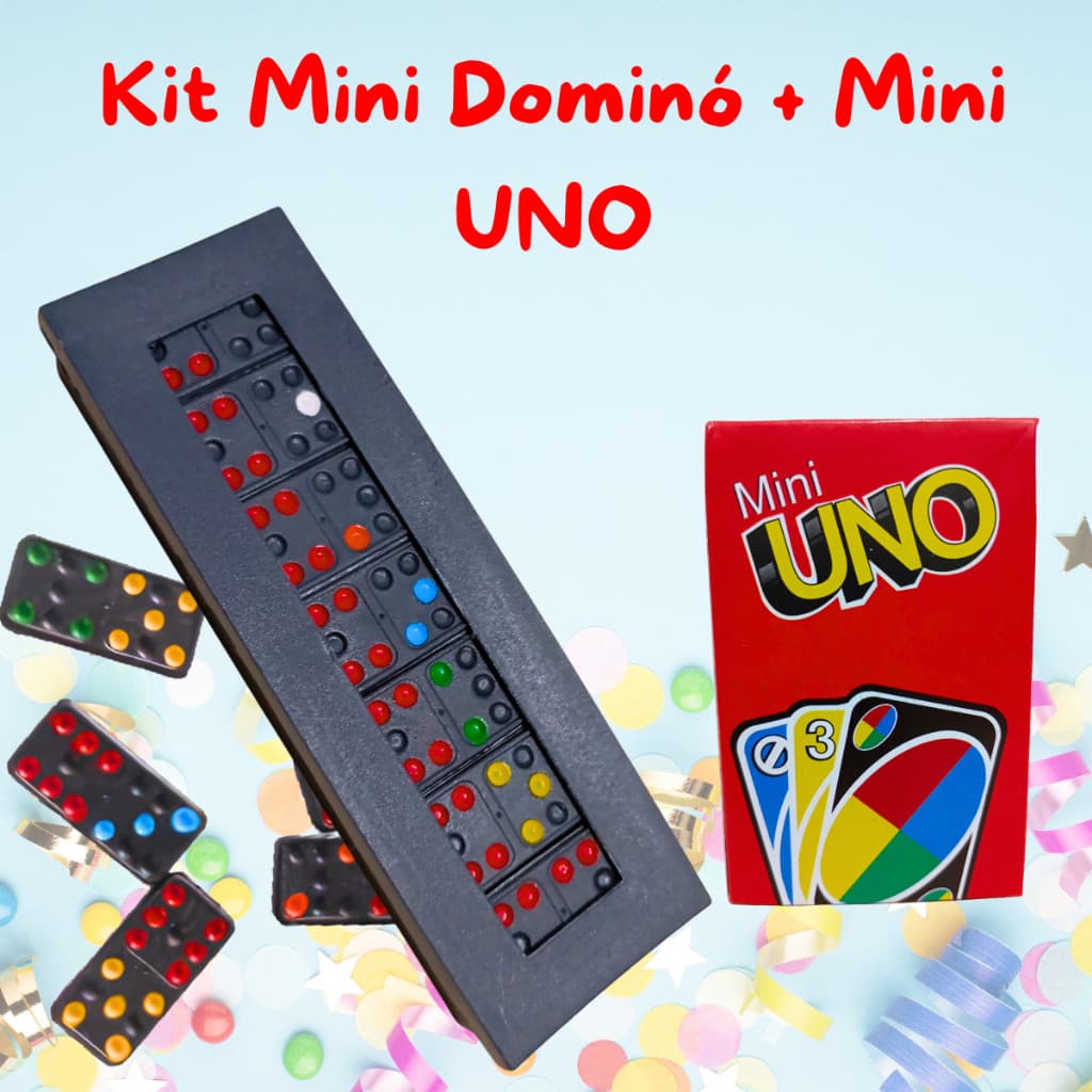 Kit Mini Dominó + Joguinho de Cartas Lembrancinha de Festa Infantil Prenda Brinde Criativo Tipo Uno