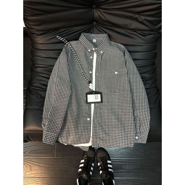Camisa xadrez azul de manga comprida masculina verão fino americano Retro preguiçoso camisa solta estilo Preppy jaqueta