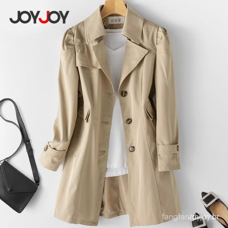Casaco Longo Outono Inverno Feminino | Sobretudo Elegante Plus Size Blazer Folgado Estilo Coreano Moda .