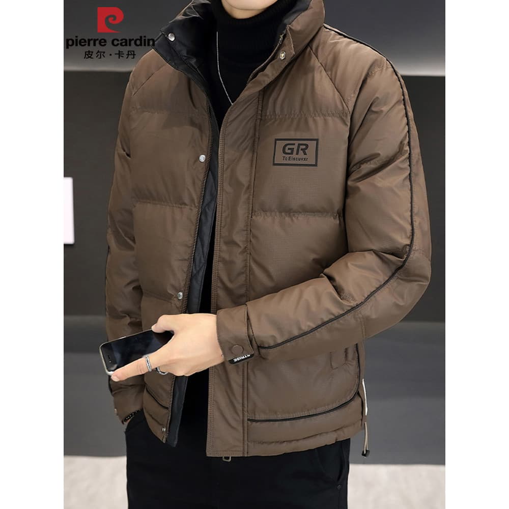 Pierre Cardan gola alta jaqueta masculina curta inverno 2025 novo estilo cor combinando engrossado High-End Street Wear