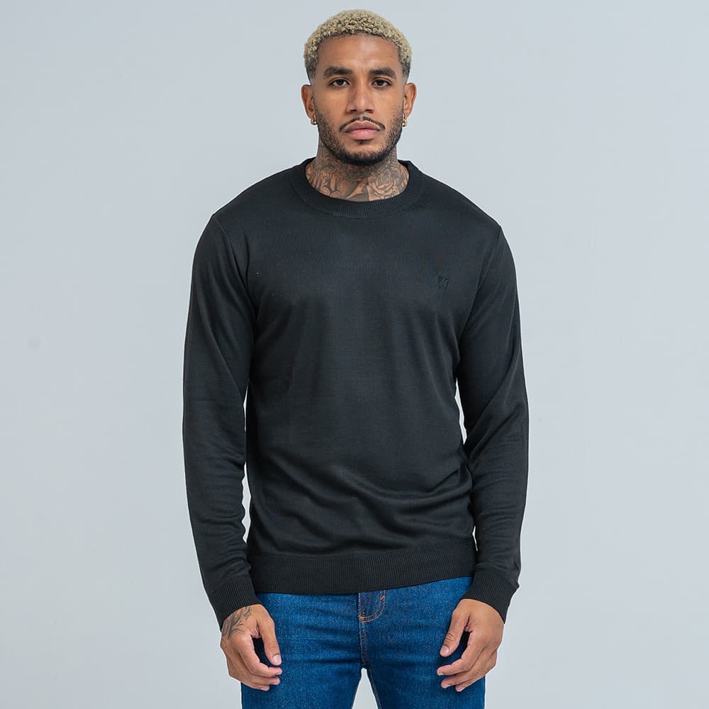 Suéter Tricot Masculino Com Bordado Mr Kitsch Preto