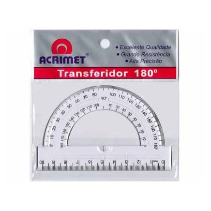 Transferidor 180° Acrimet 551 Transparente em Poliestireno Alta Precisão Escolar