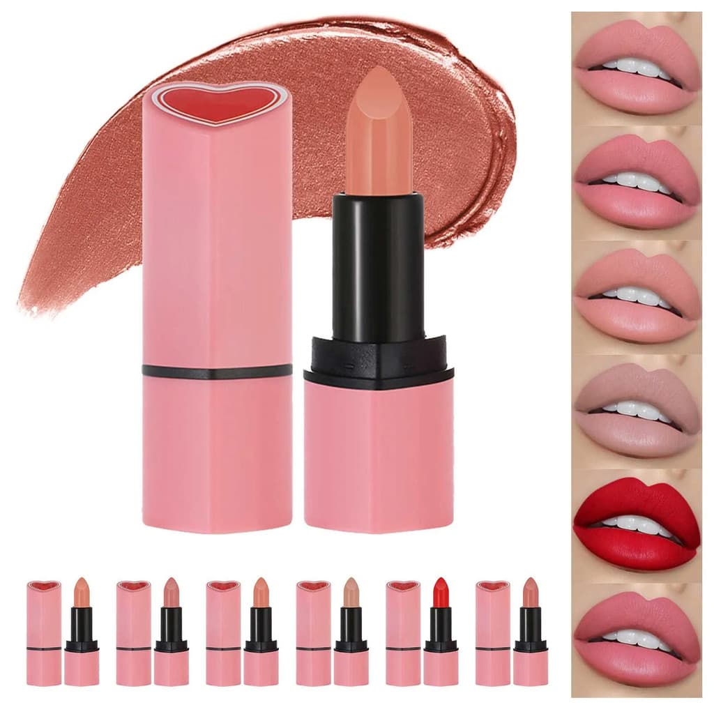 DragonRanee 06 # Batom Fosco Com Cobertura De Coração Em Rosa Nude Suave – Textura De Veludo De Longa Duração , Fórmula
