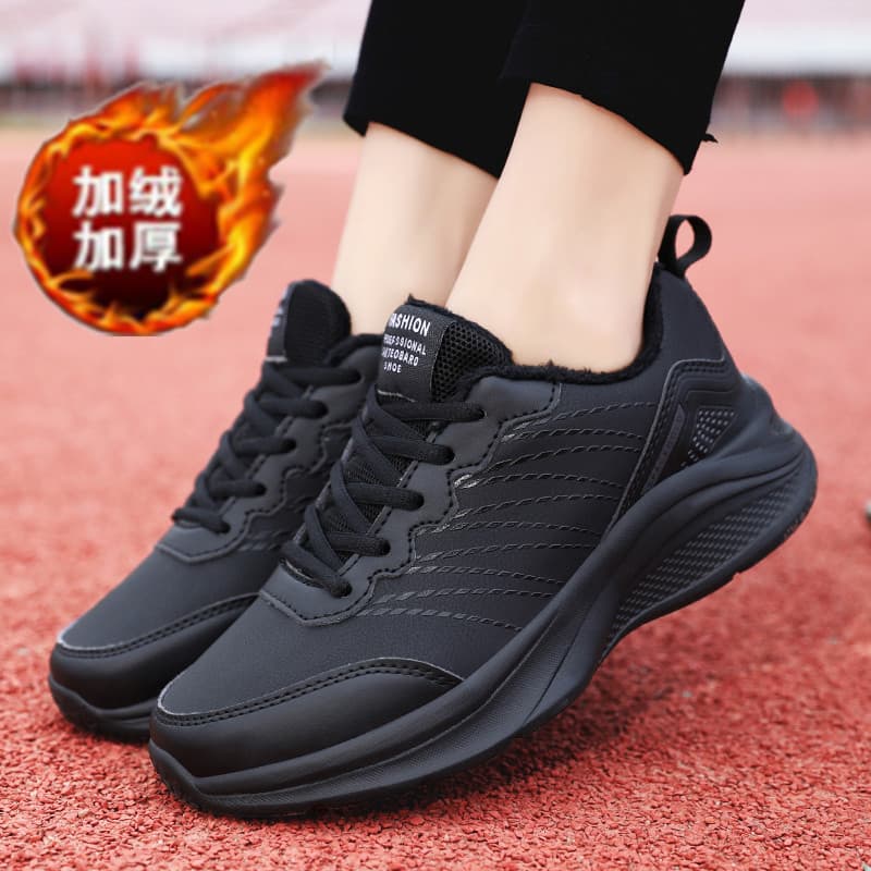 Beaimeng sapatos femininos de lã quente sapatos de algodão outono inverno estudante sapatos esportivos couro impermeável