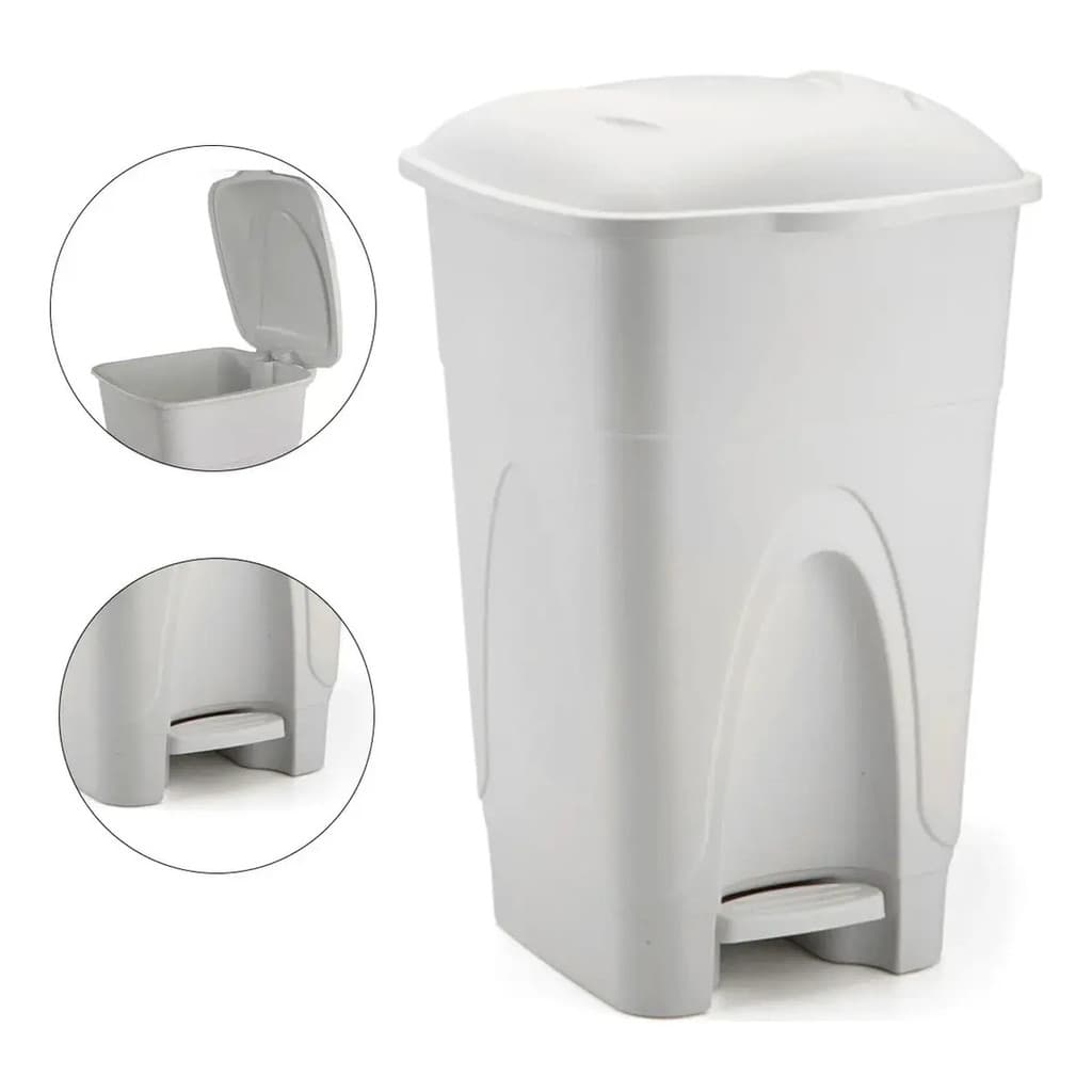 Lixeira Grande Branca 65 Litros Com Tampa E Pedal Resistente