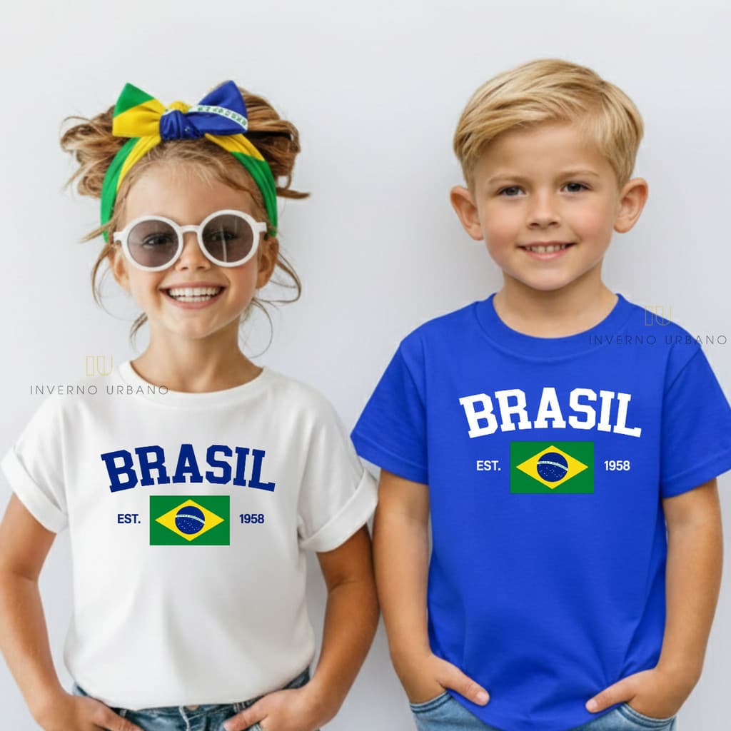 Camiseta Infantil Brasil Juvenil Copa 100% Algodão Menino Menina Vem Hexa
