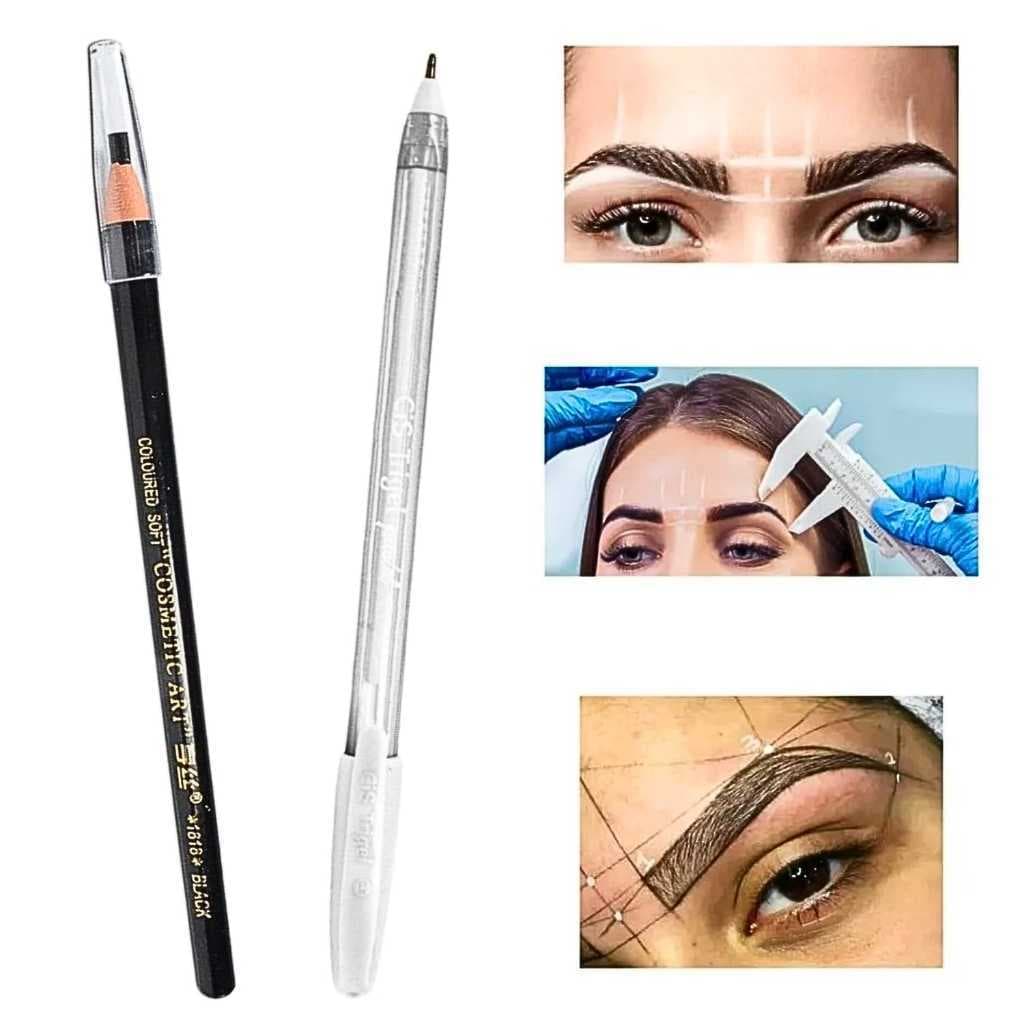 Kit Lápis Dermatográfico + Caneta Gel Branca Kit Design de Sobrancelhas