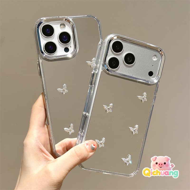 Capa De Espelho De Maquiagem Borboletas De Strass Brilhantes Para Xiaomi Poco X8 Pro Max M8 F8 X7 M7 Plus F7 Ultra X6 F6
