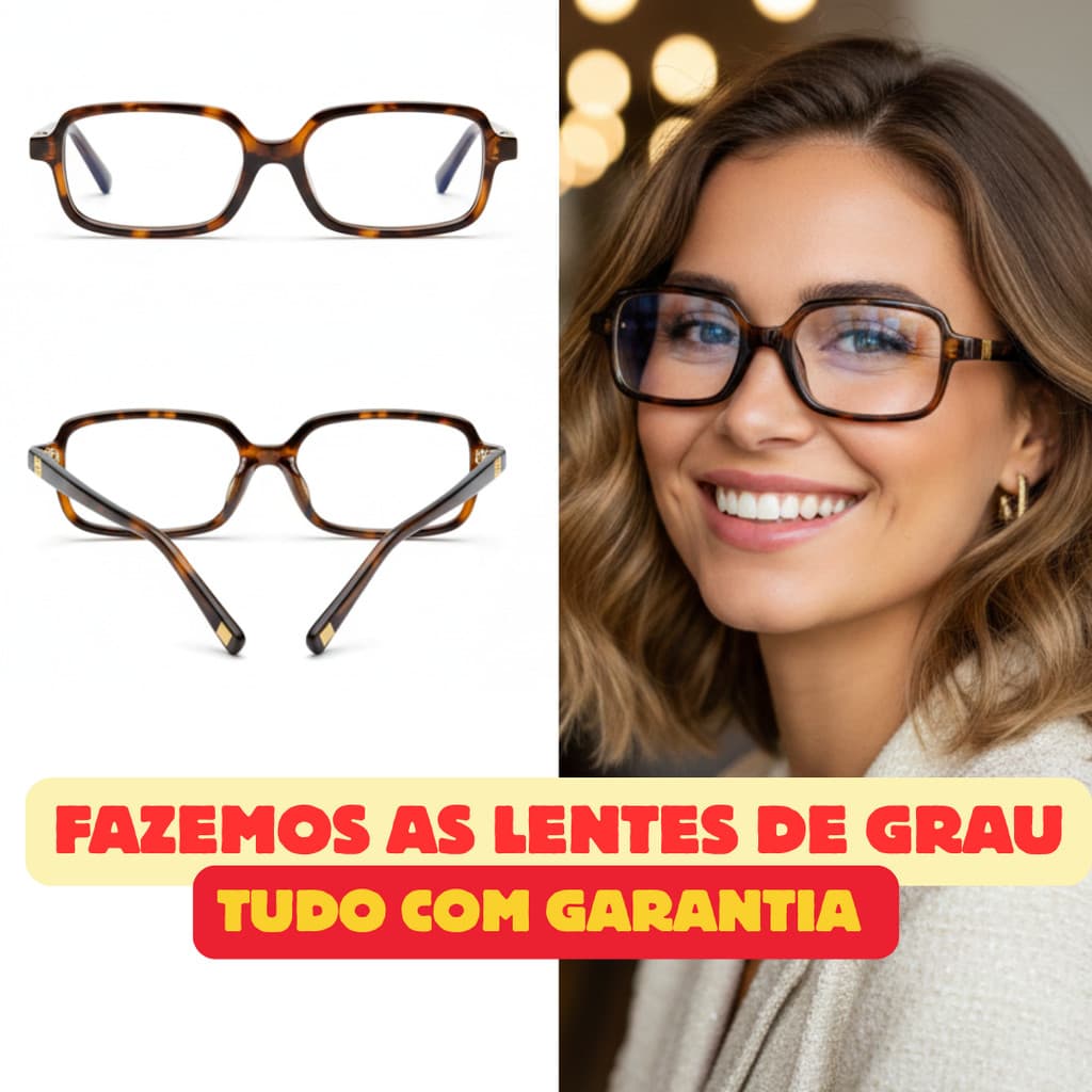 DR-60 Armação de Óculos Feminino Retangular Onça Acetato
