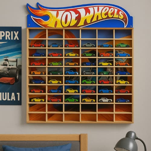 Estante Porta Hot Wheels Para 50 Carrinhos Mdf Adesivado colorido promoção