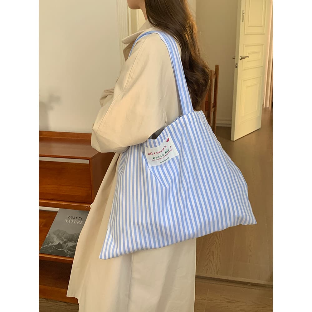 Bolsa de lona listrada Horizontal feminina primavera francesa preguiçosa bolsa de quarto único Design de remendo bolsa s
