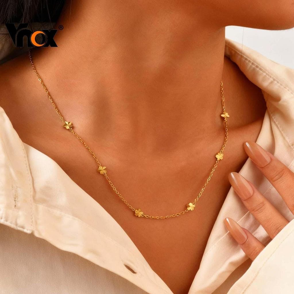 Vnox Vintage Flower Gold Plated Stainless Steel Flower Charms Necklace Chain for Women Girl