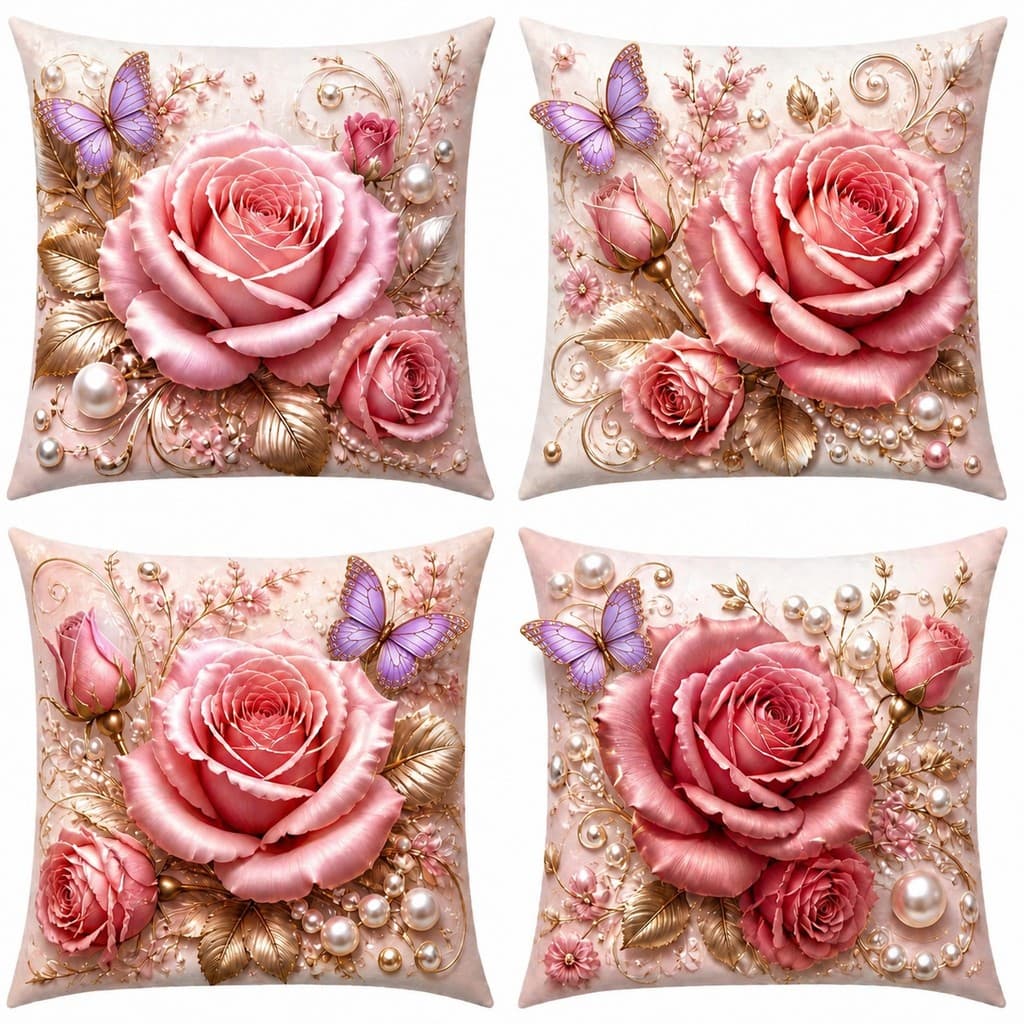Kit 4 capas de almofadas FLORES  45x45 EFEITO 3D DECORATIVAS ESTAMPADAS