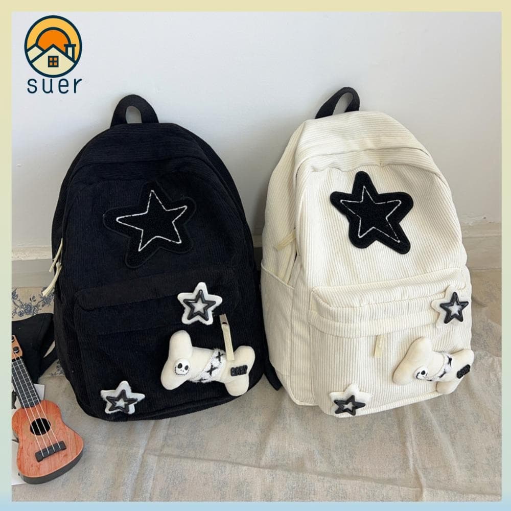 Mochila Para Estudantes SUEBR , Bolsa De Viagem De Grande Capacidade Com Padrão De Estrelas , Ajustável De Veludo Y2K