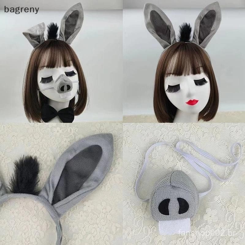 [bagreny] 1 Conjunto Cosplay Animais Orelha Cauda Nariz E Gravata Borboleta Decoração Trajes De Burro Adereços Festival
