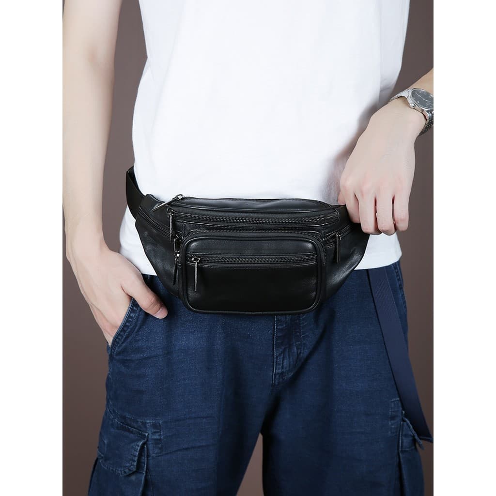 Bolsa de cintura de couro genuíno para motocicleta, bolsa de peito de pele de carneiro para ciclismo 2026, novo estilo m