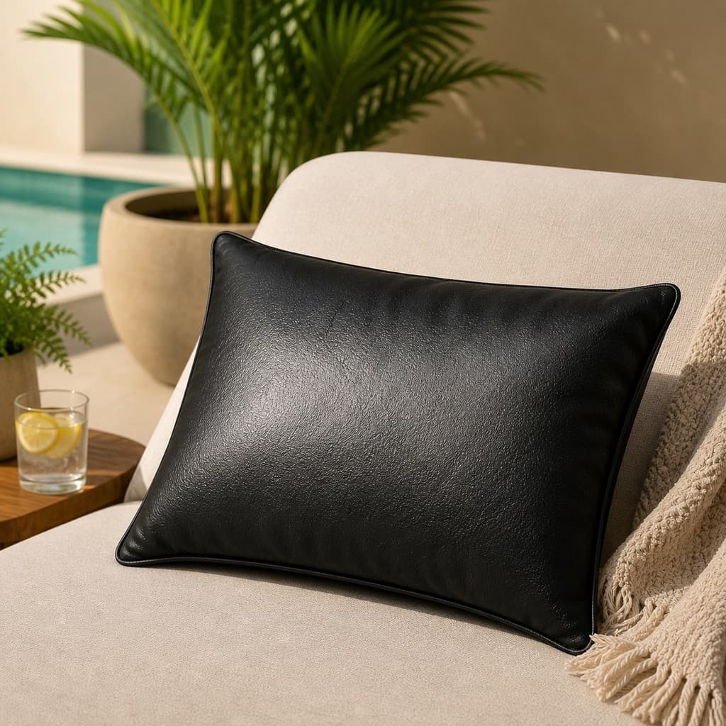 Travesseiro Impermeável Napa 35x25cm Estética Preto Almofada Espaço externo