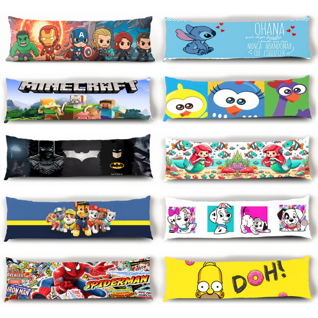 Capa Avulsa Para Travesseiro De Corpo | XUXÃO 130x40cm | Micropercal Lavável | Estampas Exclusivas