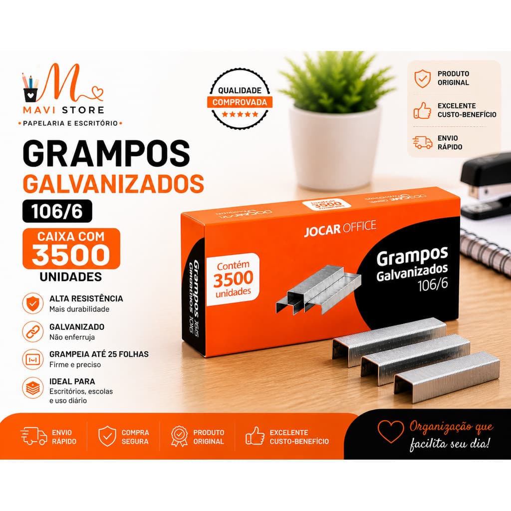 Grampos 106/6 3500 Unidades Jocar Office – Alta Durabilidade Galvanizado