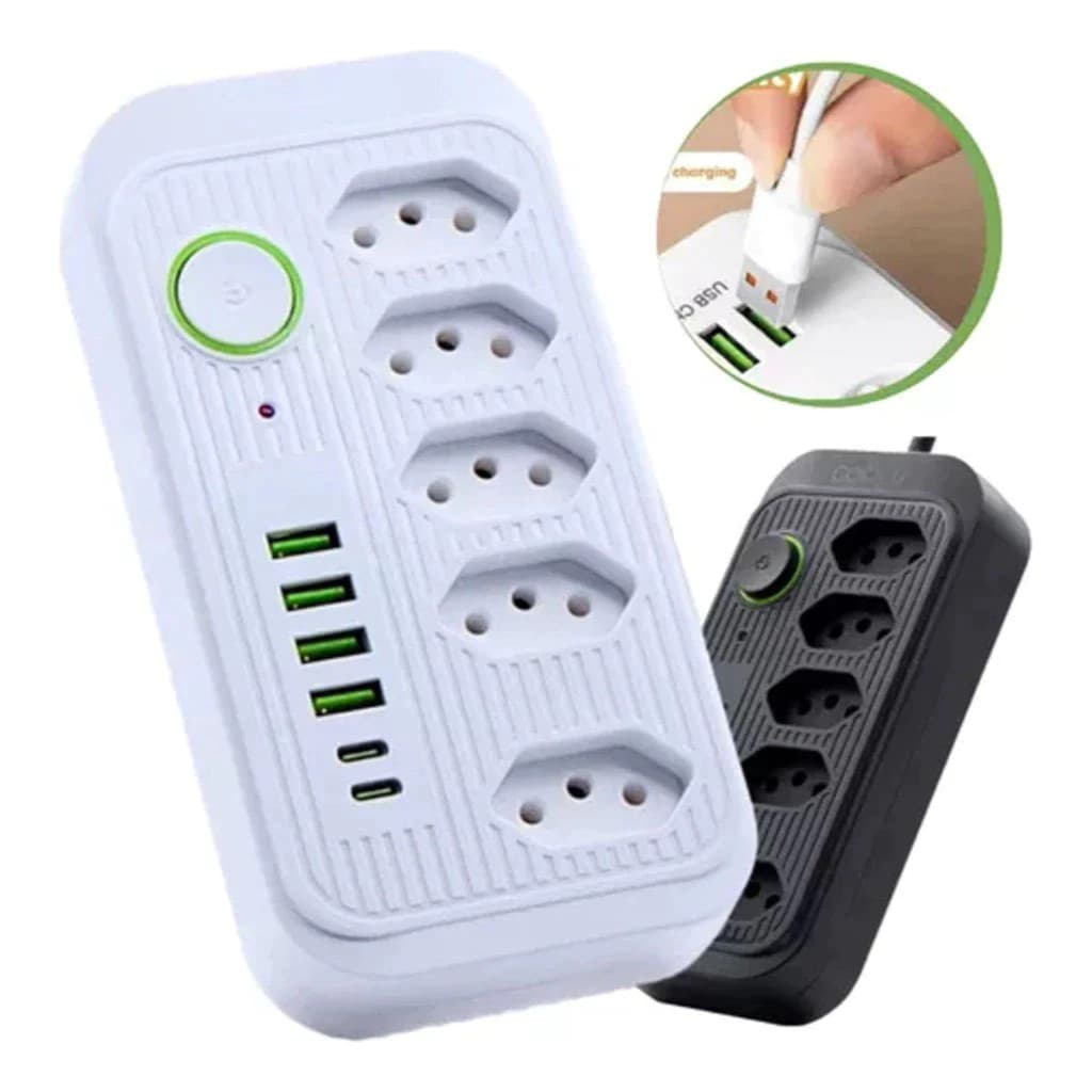 Extensão Tomadas com USB e TypeC Universal Bivolt 110v-250v 2500W Power 2m Filtro De Linha Segurança