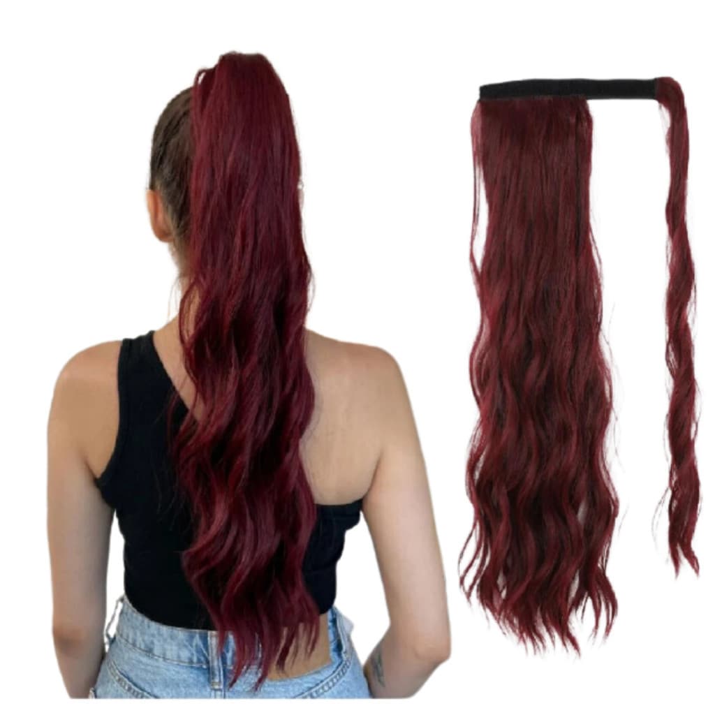 Extensão Rabo de cavalo Organico Ondulado Velcro 65cm Borgonha