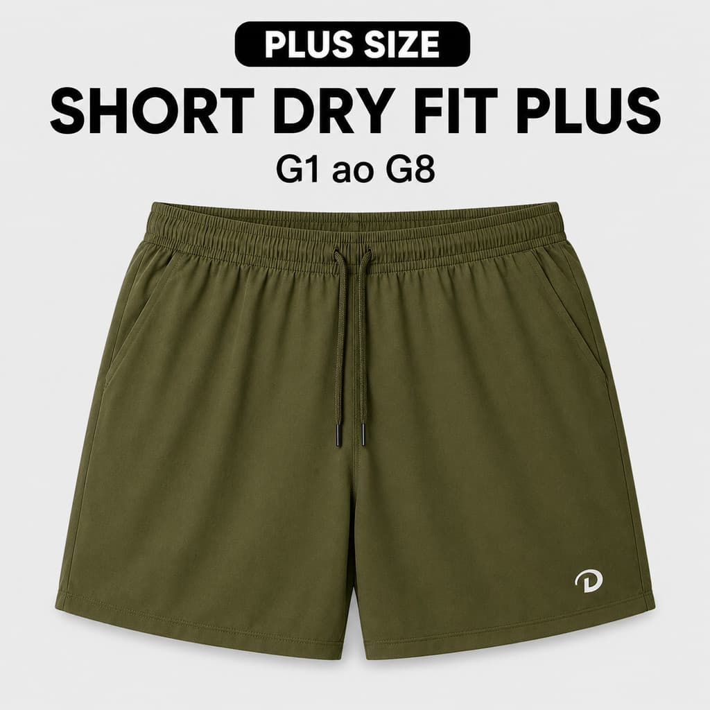Bermuda Dry Fit Verde Militar Plus Size Masculina G1 G2 G3 G4 G5 G6 G7 G8
