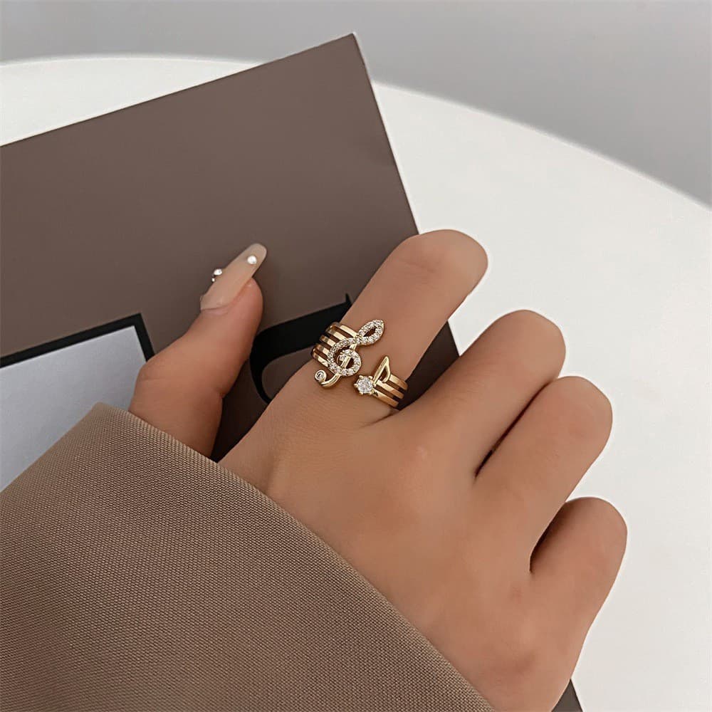 Moda Micro-Incrustado Zircão Símbolo Musical Versão Coreana Anel De Cobre Aberto Jóias Exclusivas