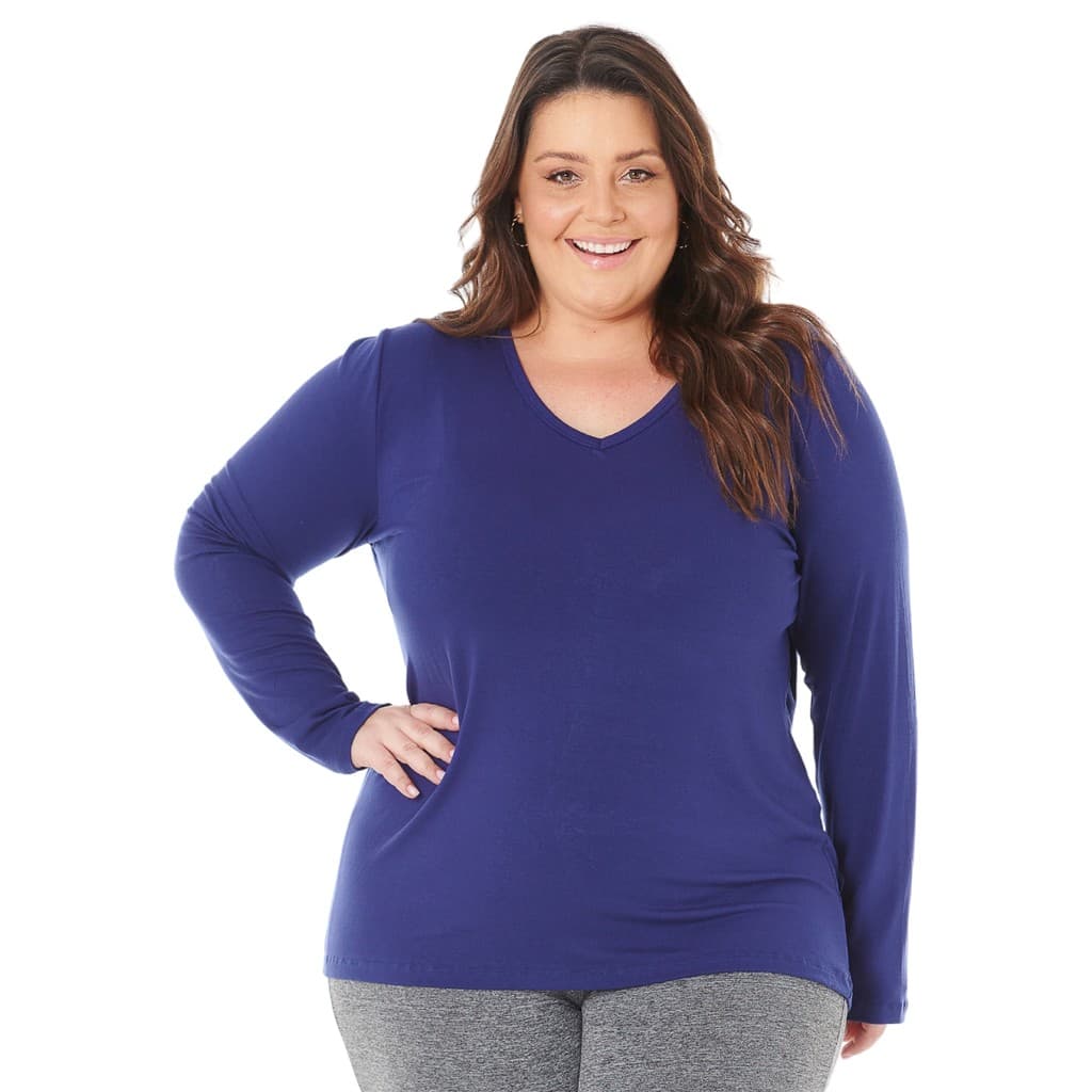 Blusa Feminina Plus Size Elegante Manga Longa Decote V 1129-DROP