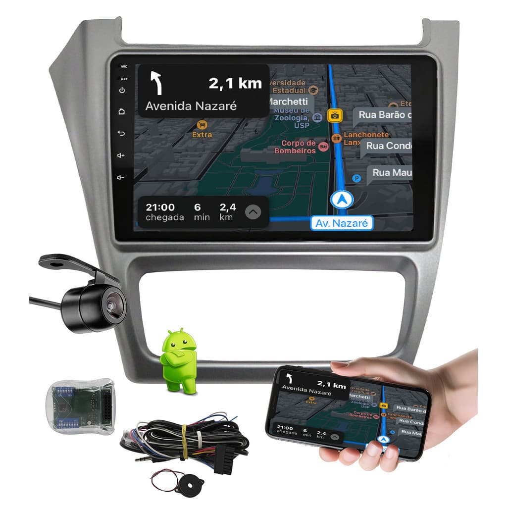 Multimídia Android 9" Fox Space Fox CrossFox 2014 a 2020 Comando Volante Android Auto CarPlay + Câmera Ré