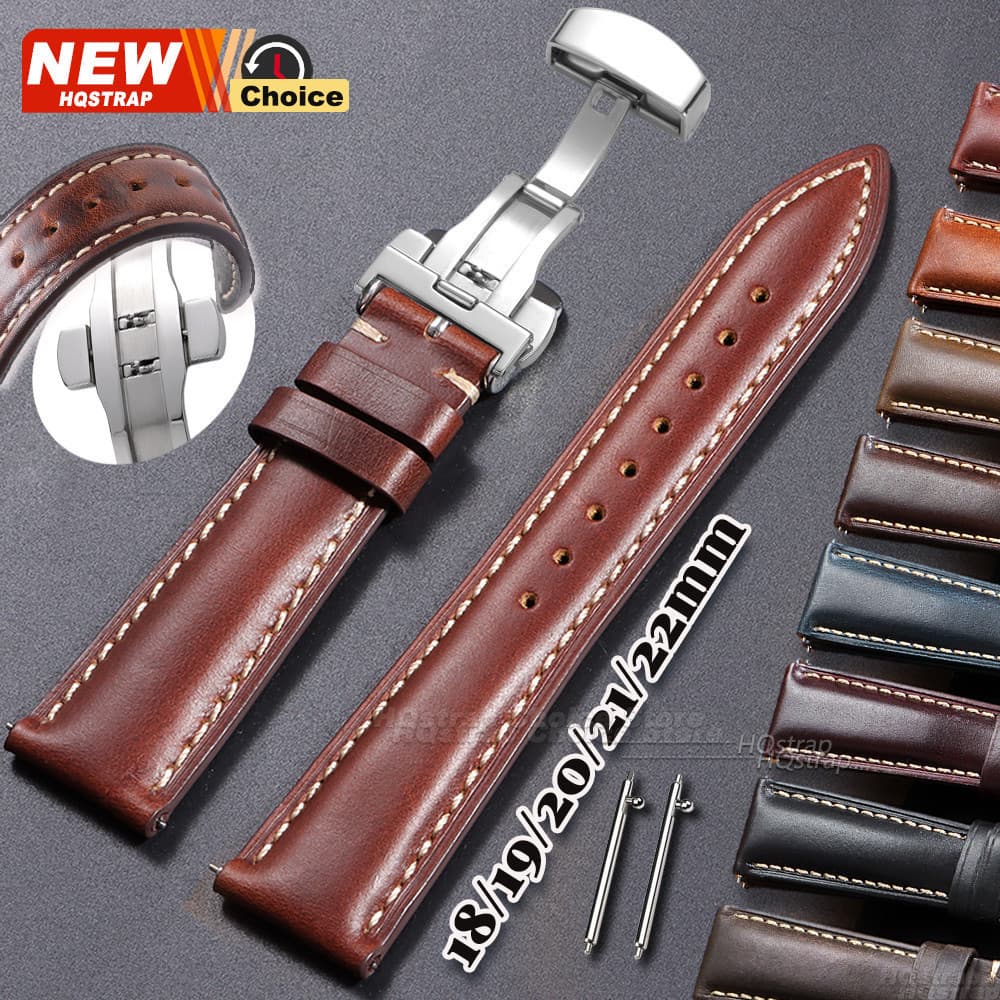 Pulseira de Relógio Vintage em Couro Legítimo com Fecho Borboleta 18mm 19mm 20mm 21mm 22mm para Mulheres e Homens
