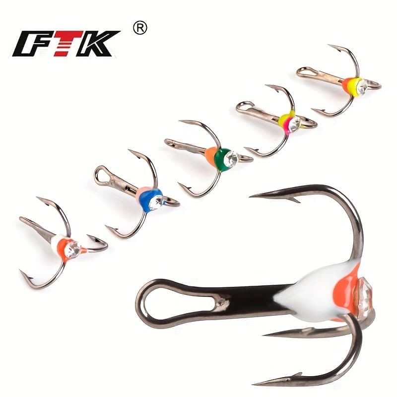5 peças/pacote de anzóis de aço de alto carbono bicolor para pesca no gelo no inverno com farpa e olhal de diamante -&-&