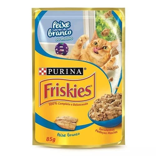 Ração Úmida Purina Friskies Sachê para Gatos Adultos sabor Peixe Branco 85g