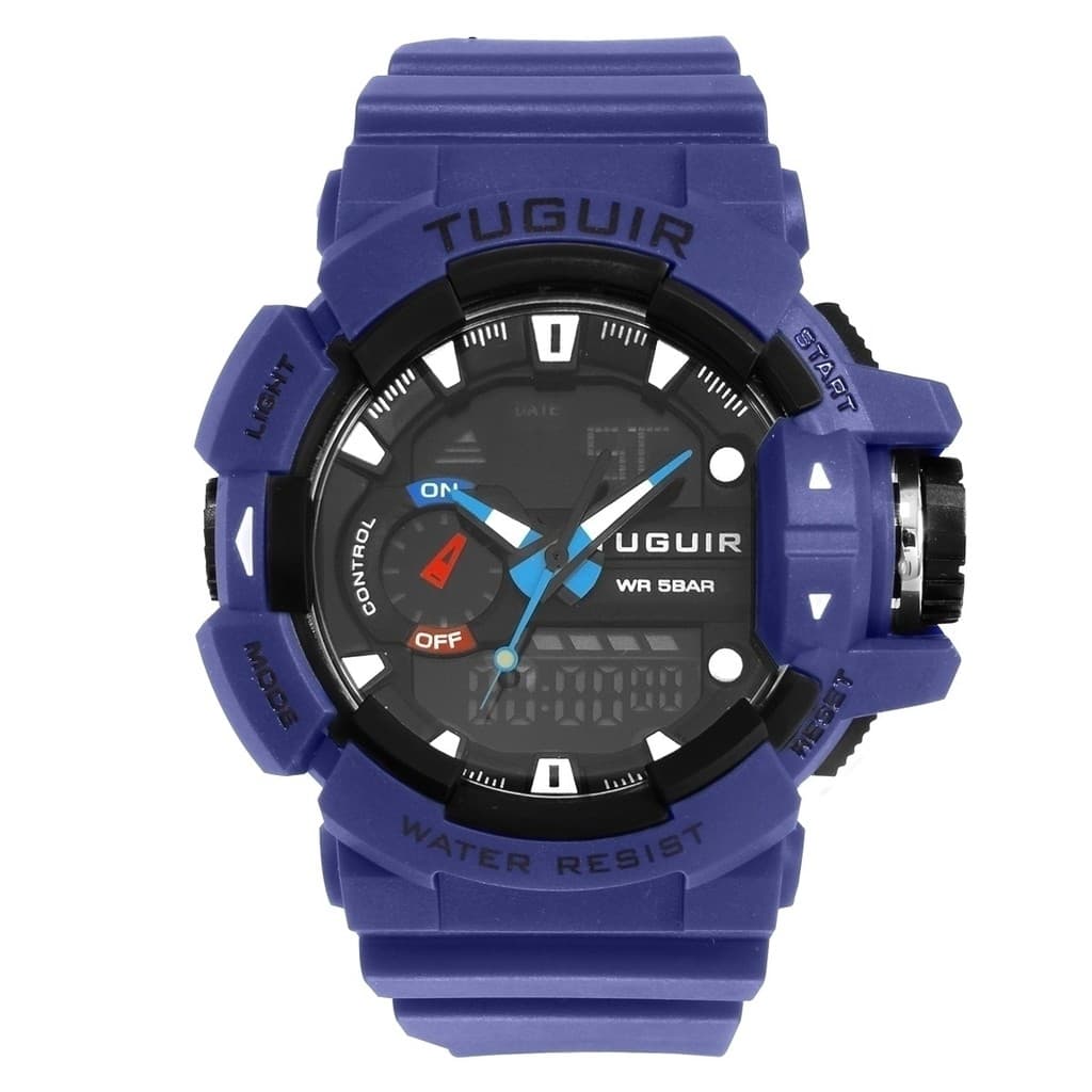 Rel贸gio Masculino Tuguir AnaDigi TG250 Azul (5ATM/ESPORTIVO/DESPERTADOR/CRON脭METRO/LUZ)