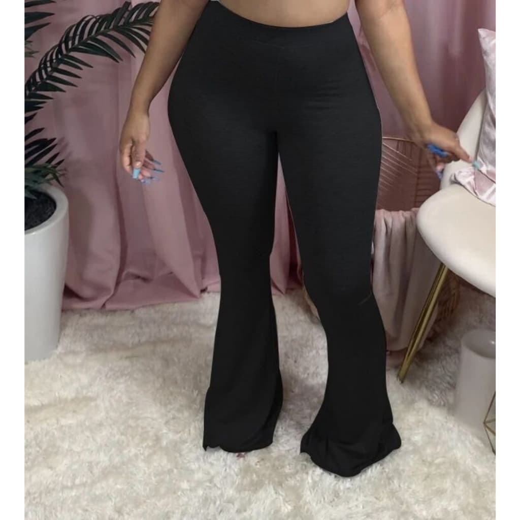 Calça Flare Bailarina Preta Plus Size Legging Suplex Grossa E Cintura Alta do P ao G3