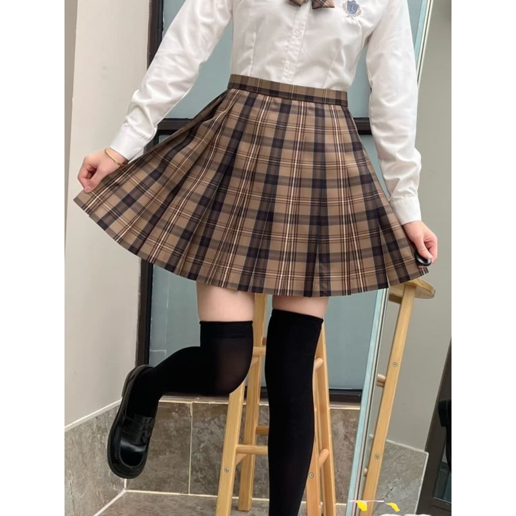 Uniforme Original Preppy japonês saia plissada terno pronto estoque mesma grade marrom novo estilo grade saia terno de d