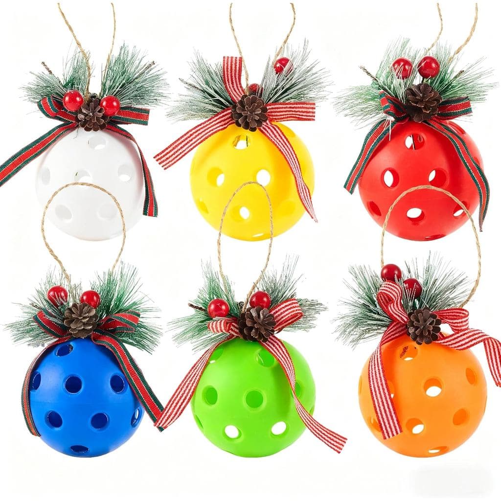 Enfeites de Natal de Pickleball para Árvore, Tamanho Real, Decorações de Natal de Pickleball, Conjunto de 6 (Diâmetro da