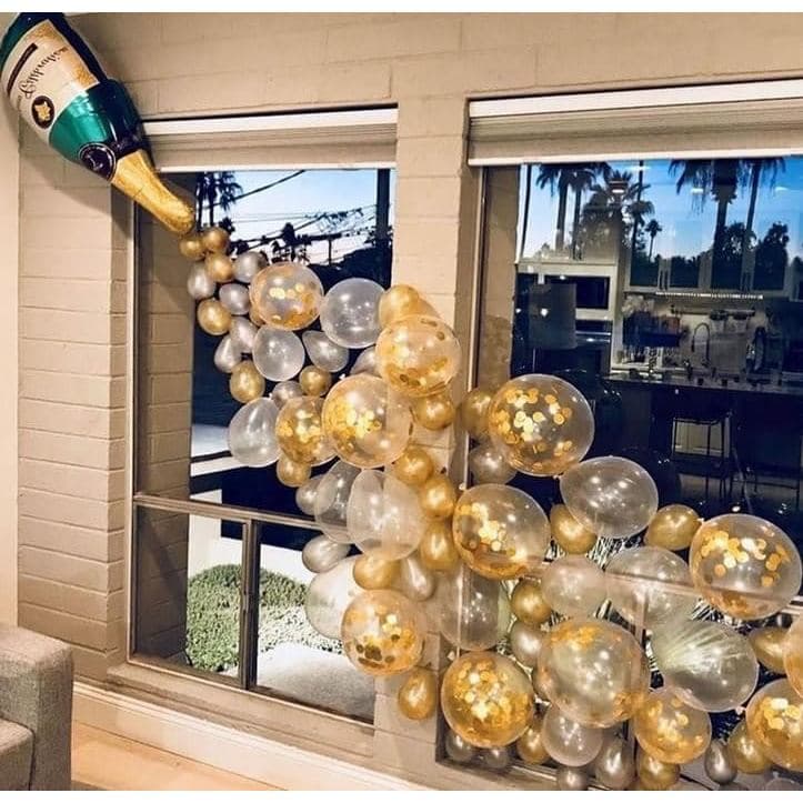 Kit de Arco de Balões em Forma de Garrafa de Champanhe, Balões Dourados e Prateados para Decorações de Aniversário, Chá