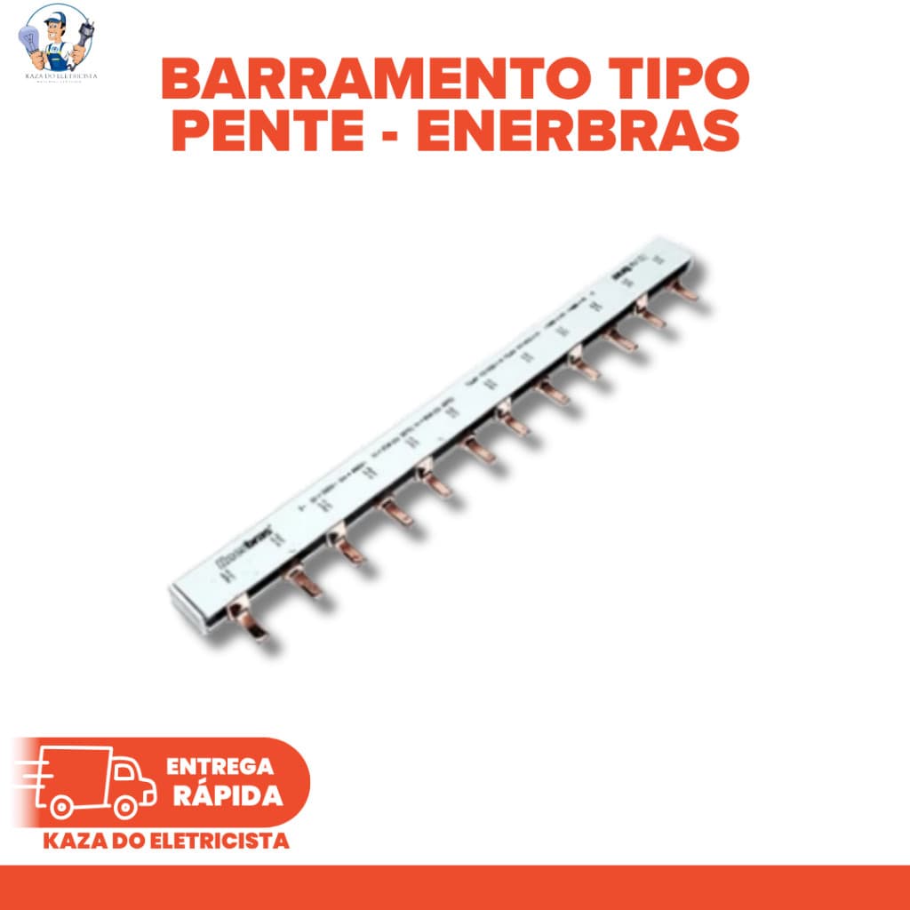 KIT COM 2 Barramento Pente 2P Bipolar 63A 12 Polos DIN Enerbras | Distribuição Elétrica Trilho DIN