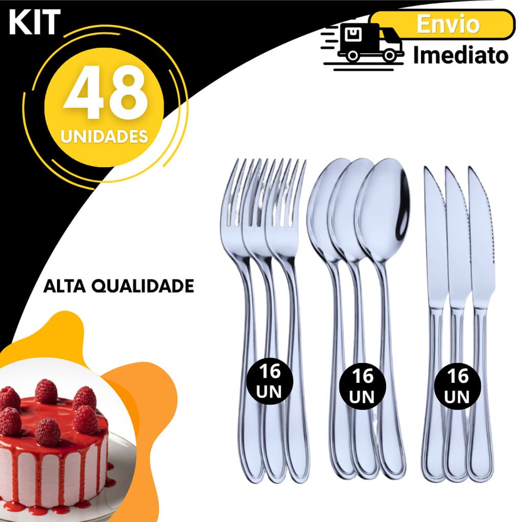 Jogo de Talheres Inox Completo Faca Colher Garfo Sobremesa Cozinha Kit 48 30 24 18 Peças