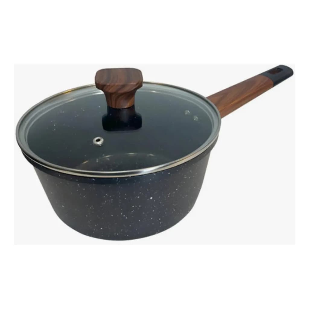 Panela De Indução 1300ml Aluminio Antiaderente Vidro Caçarola Indução Cabo Longo 16cm Preta