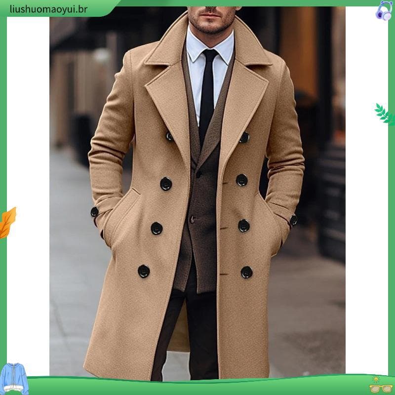 Abrigo de Lana Largo para Hombre - Chaqueta de Invierno de Doble Botonadura Estilo Europeo, Gabardina Elegante de Corte