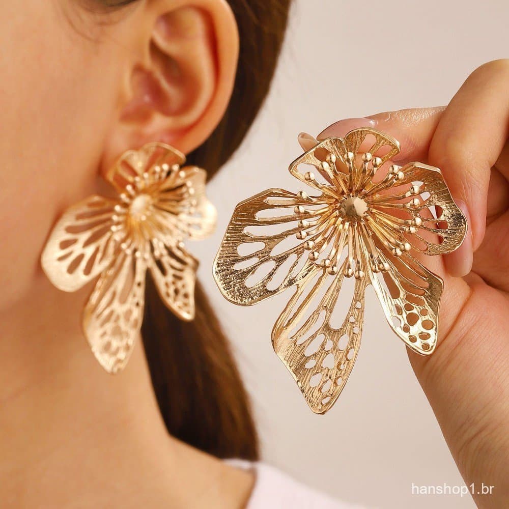 Brincos Exagerados Em Forma De Flor Cavilha Metálica Para Moda Feminina Incrustados Ouro Rhinestone Festa De Aniversário