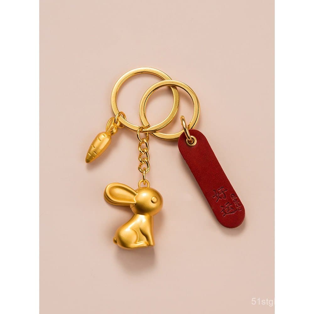 Chaveiro de Couro Genuíno Lucky Rabbit, Pingente Criativo do Ano do Coelho, Ornamento para Bolsa de Casal, Chaveiro de C